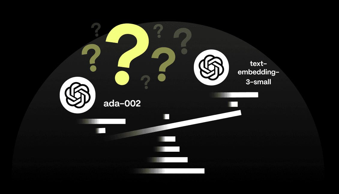 Which OpenAI Embedding Model Is Best for Your RAG App With Pgvector? A scale weighing two embedding model