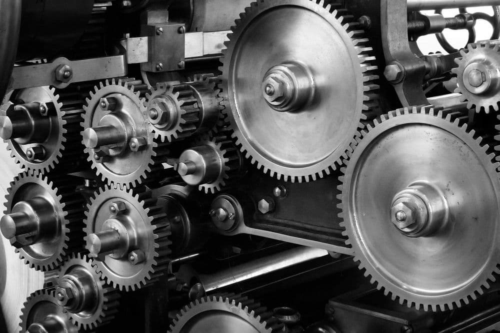 Several geared wheels in a machine