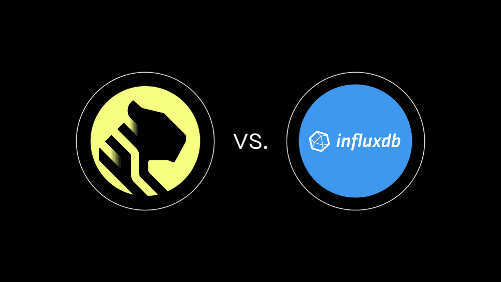 TimescaleDB vs. InfluxDB: Purpose Built Differently for Time-Series Data (the companies' logos over a black background)