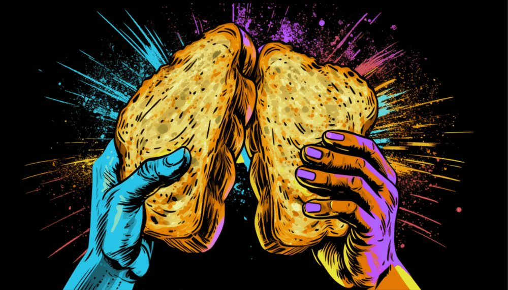 What Is TOAST (and Why It Isn’t Enough for Data Compression in Postgres): two hands holding two pieces of bread toast.