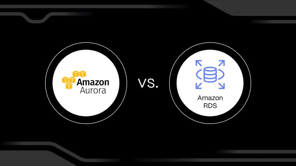 The Amazon Aurora and RDS logos over a black background, spelling Amazon Aurora vs. Amazon RDS
