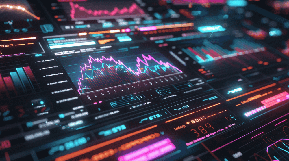 Several time-series forecasting graphs and charts on a screen