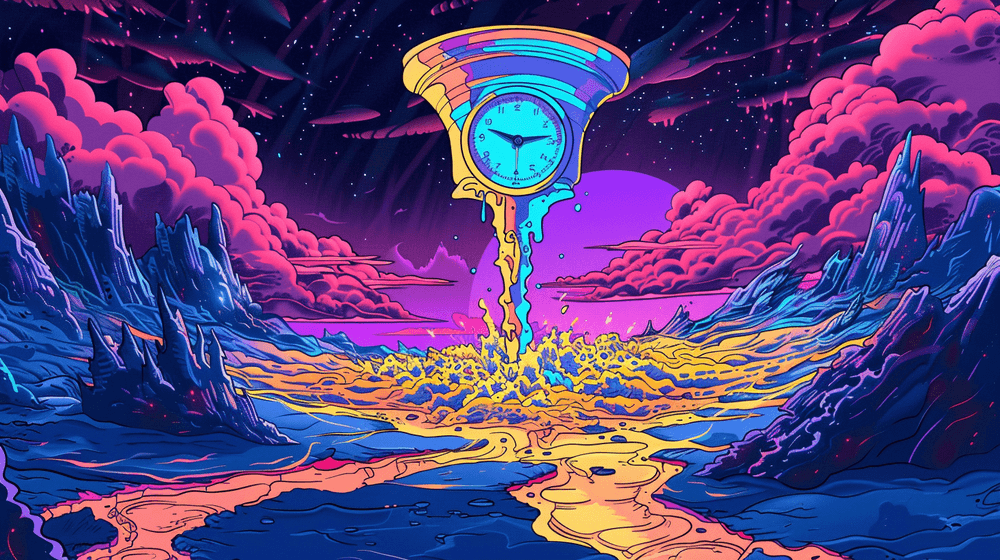 A clock in a funnel in a rocky, volcano-like landscape: Refining vector search queries with time filters in pg vector