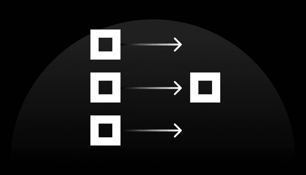 Three white squares with arrows pointing to another one over a black background: How we made Postgres upserts faster