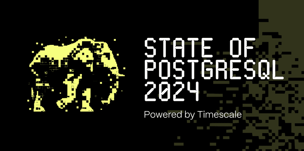 The 2024 State of PostgreSQL logo: a yellow, pixelated elephant.