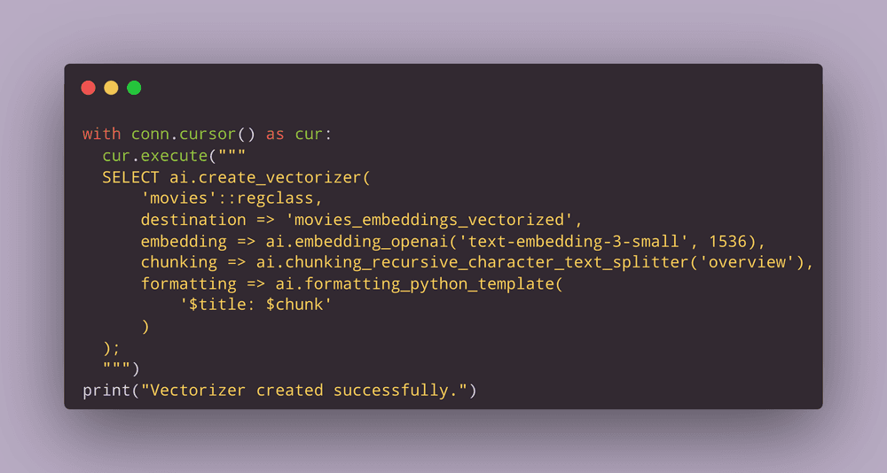 A snippet of the code you'll use to do semantic search with OpenAI and PostgreSQL in 10 minutes