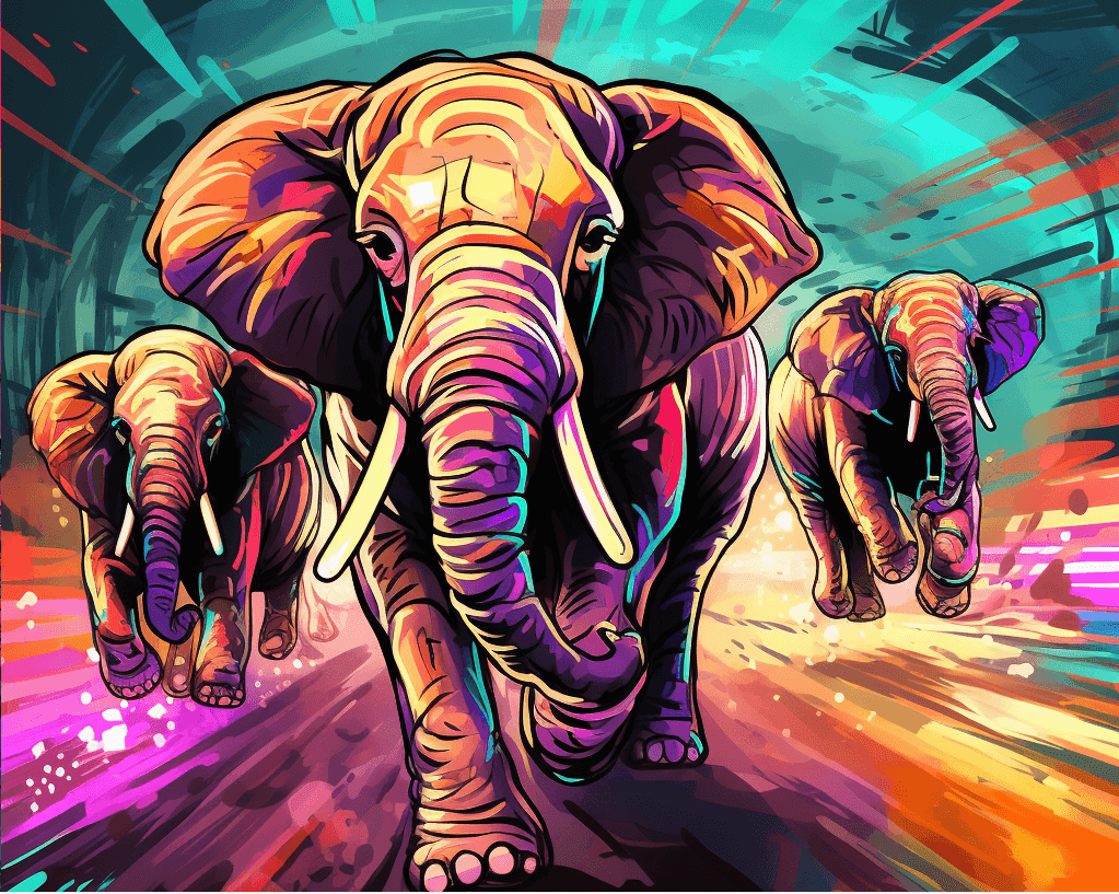 Best Practices for Query Optimization on PostgreSQL (a pack of elephants moving fast in neon colors)