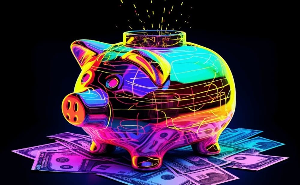 A piggy bank stranding over dollar bills over a black background—Estimating Amazon Aurora Costs