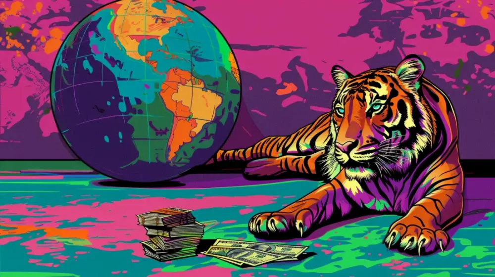 A tiger lying next to a world map and money bills: How we are building an open-source business in the cloud era