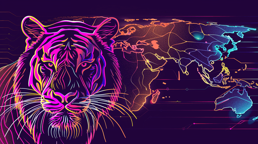 A neon tiger with a world map in the background: Introducing New Cloud Regions and How We Choose Them