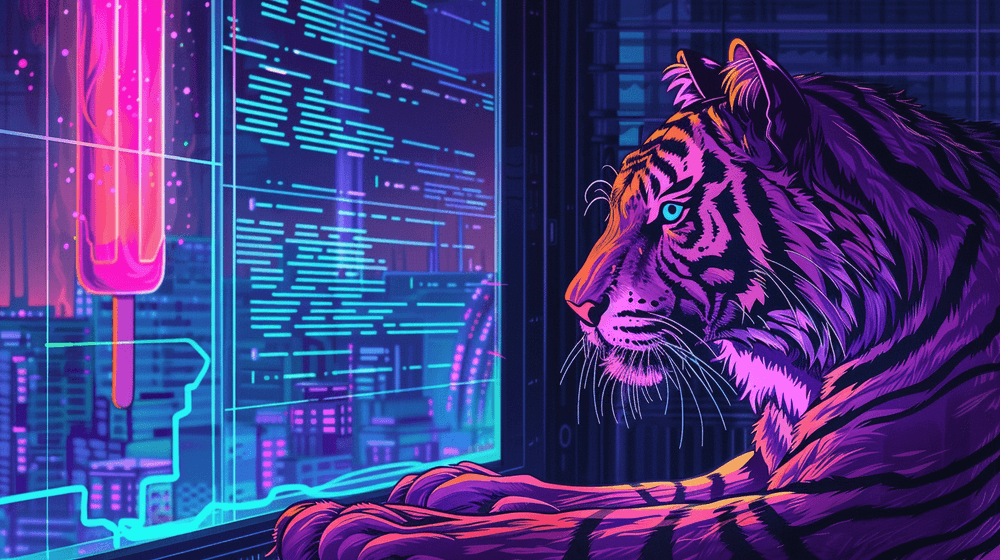 A tiger developer adding SQL code to the psql command line.