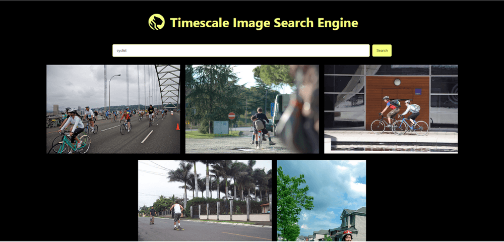 This tutorial's result: an image search application built with OpenAI CLIP, PostgreSQL, and JavaScrip