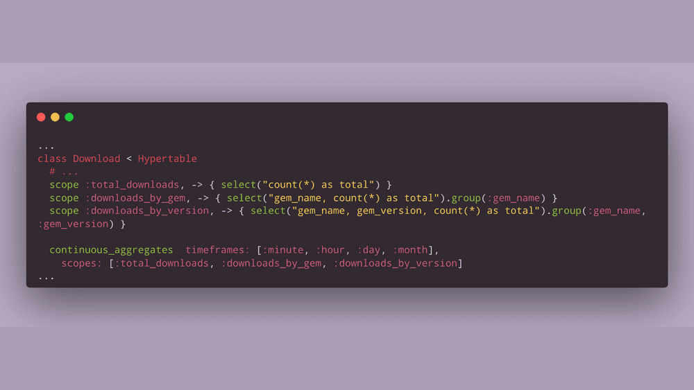 Our timescaledb gem continuous aggregate macro: see how we're building a better Ruby ORM for time eries