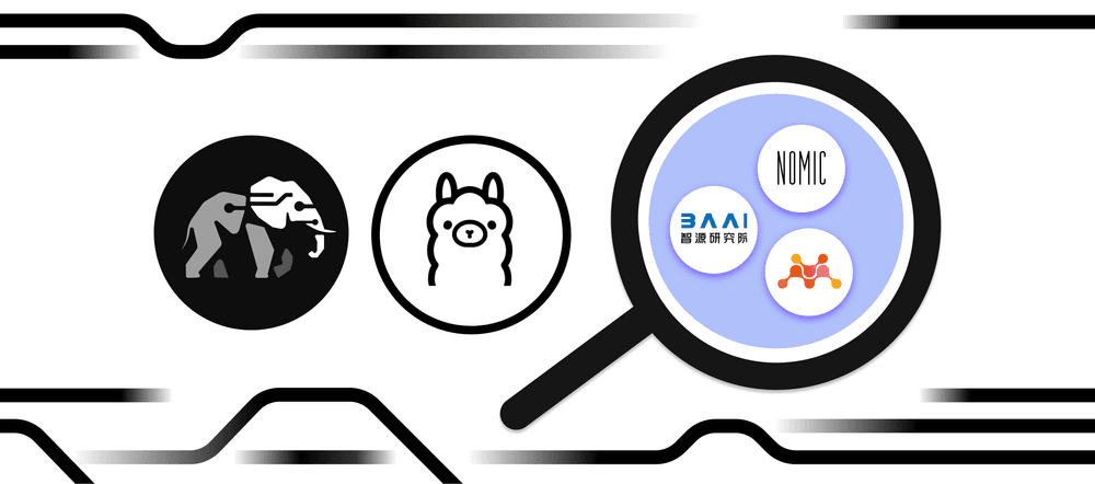 The pgai and Ollama logos next to a magnifying glass amplifying the logos of several open-source embedding models