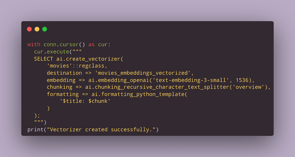 A snippet of the code you'll use to do semantic search with OpenAI and PostgreSQL in 10 minutes