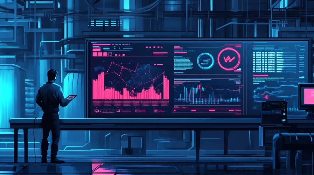 A smart factory setting with an IIoT analytics dashboard: 5 Questions You Should Ask Before Adopting a TSDB for IIoT